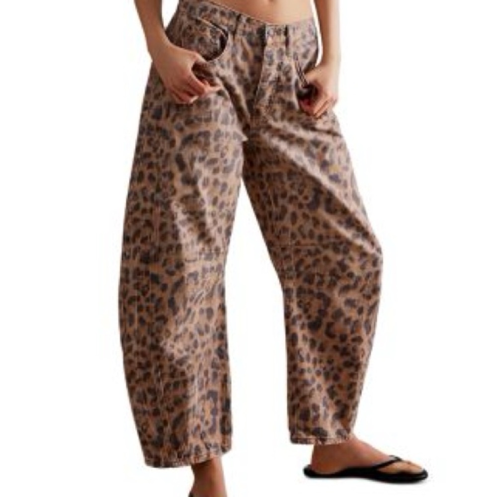 Free People Leopard Print Wide Leg Jeans